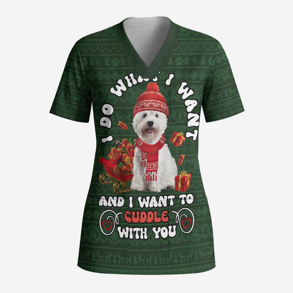 West Highland White Terrier Christmas Scrub Top Xmas Holiday Patterns - Wonder Print Shop