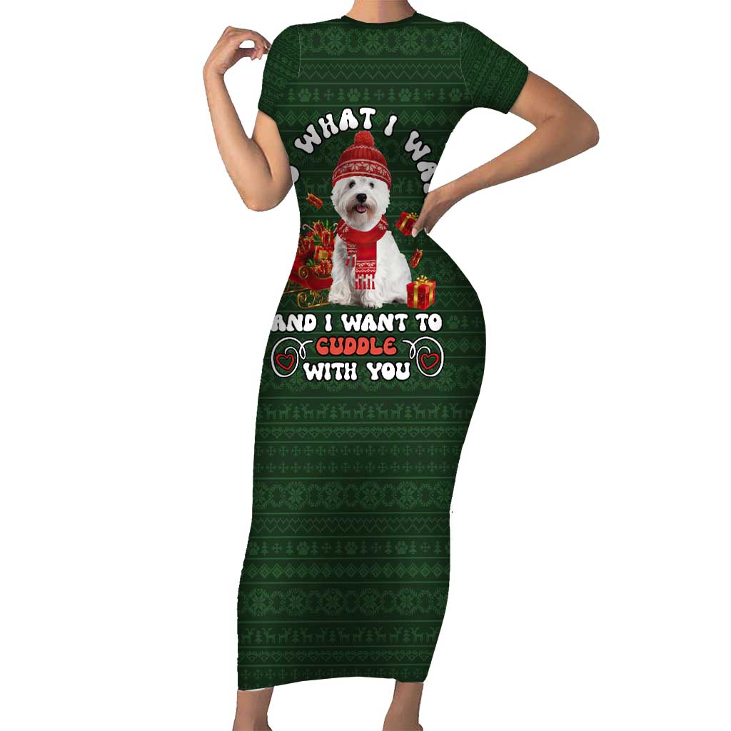 West Highland White Terrier Christmas Short Sleeve Bodycon Dress Xmas Holiday Patterns - Wonder Print Shop