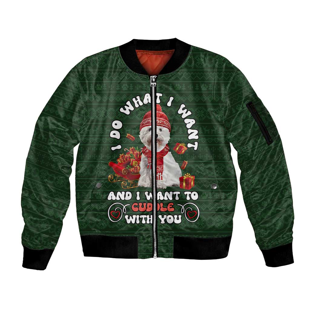 West Highland White Terrier Christmas Sleeve Zip Bomber Jacket Xmas Holiday Patterns - Wonder Print Shop