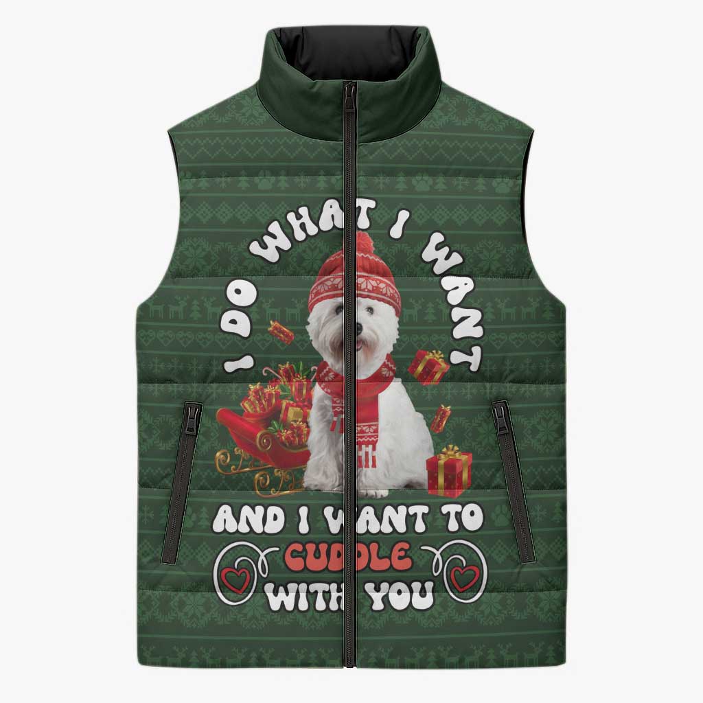 West Highland White Terrier Christmas Sleeveless Puffer Jacket Xmas Holiday Patterns - Wonder Print Shop