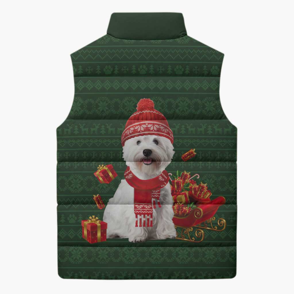 West Highland White Terrier Christmas Sleeveless Puffer Jacket Xmas Holiday Patterns - Wonder Print Shop