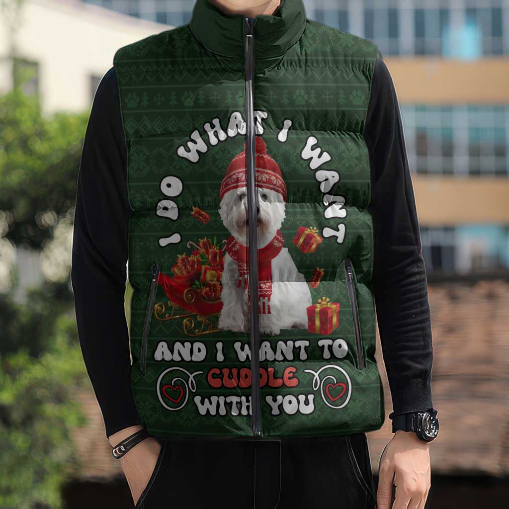 West Highland White Terrier Christmas Sleeveless Puffer Jacket Xmas Holiday Patterns - Wonder Print Shop