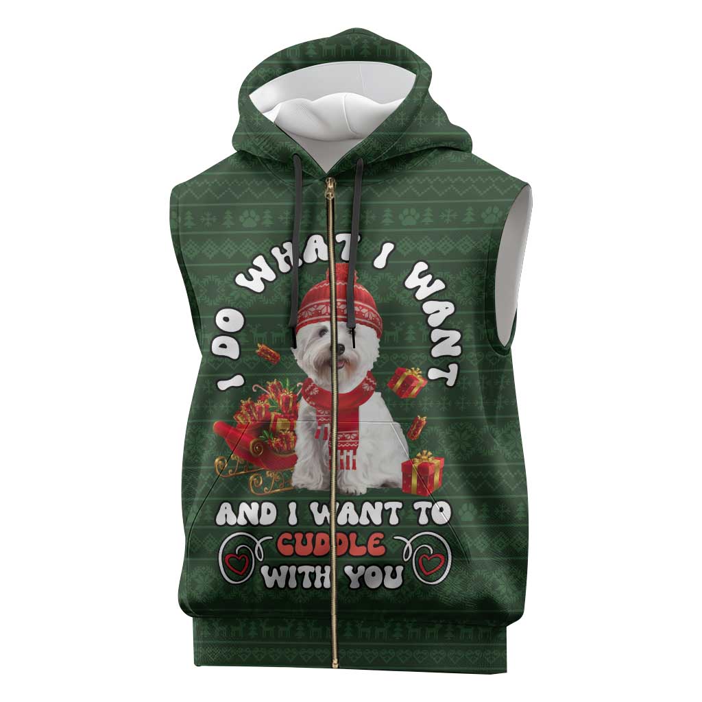 West Highland White Terrier Christmas Sleeveless Zip Hoodie Xmas Holiday Patterns - Wonder Print Shop