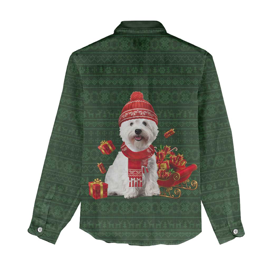 West Highland White Terrier Christmas Women Casual Shirt Xmas Holiday Patterns - Wonder Print Shop