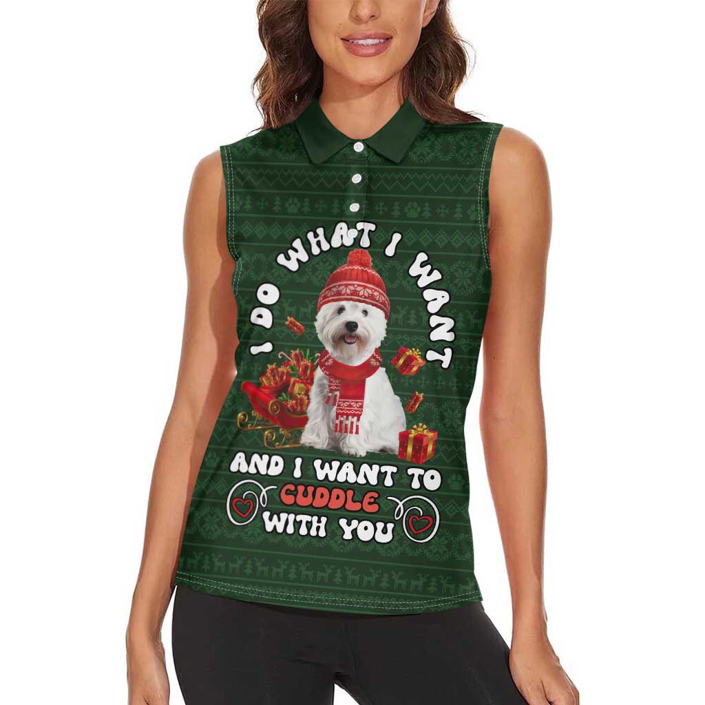 West Highland White Terrier Christmas Women Sleeveless Polo Shirt Xmas Holiday Patterns - Wonder Print Shop
