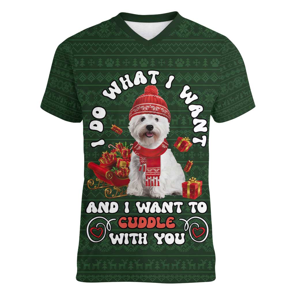 West Highland White Terrier Christmas Women V-Neck T-Shirt Xmas Holiday Patterns - Wonder Print Shop