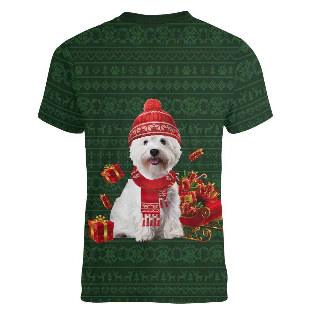 West Highland White Terrier Christmas Women V-Neck T-Shirt Xmas Holiday Patterns - Wonder Print Shop