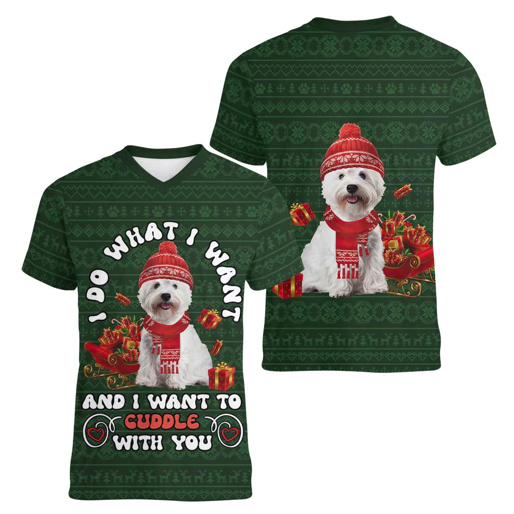 West Highland White Terrier Christmas Women V-Neck T-Shirt Xmas Holiday Patterns - Wonder Print Shop