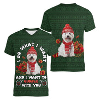 West Highland White Terrier Christmas Women V-Neck T-Shirt Xmas Holiday Patterns - Wonder Print Shop