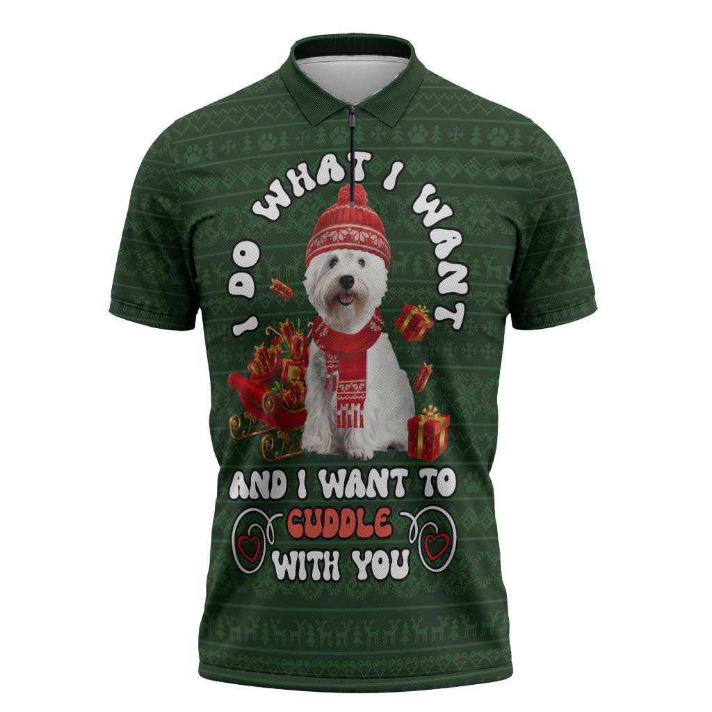 West Highland White Terrier Christmas Zipper Polo Shirt Xmas Holiday Patterns - Wonder Print Shop