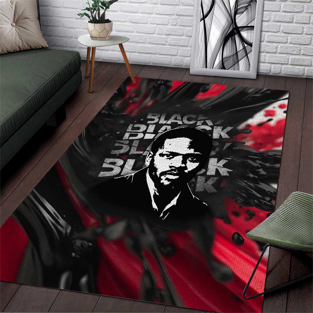 Steve Biko Area Rug with Black Consciousness Portrait, Power Fist Symbol and Red-Black Freedom - Wonder Print Shop