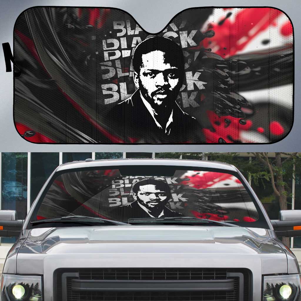 Steve Biko Auto Sun Shade with Black Consciousness Portrait, Power Fist Symbol and Red-Black Freedom - Wonder Print Shop