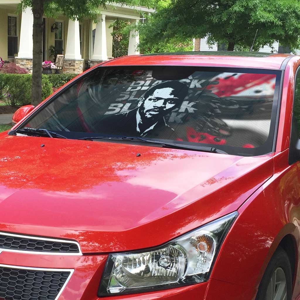 Steve Biko Auto Sun Shade with Black Consciousness Portrait, Power Fist Symbol and Red-Black Freedom - Wonder Print Shop
