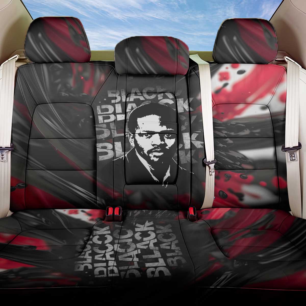 Steve Biko Back Car Seat Cover with Black Consciousness Portrait, Power Fist Symbol and Red-Black Freedom - Wonder Print Shop