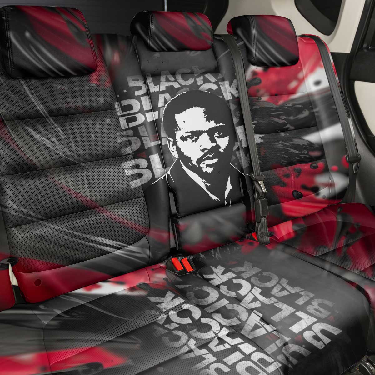 Steve Biko Back Car Seat Cover with Black Consciousness Portrait, Power Fist Symbol and Red-Black Freedom - Wonder Print Shop