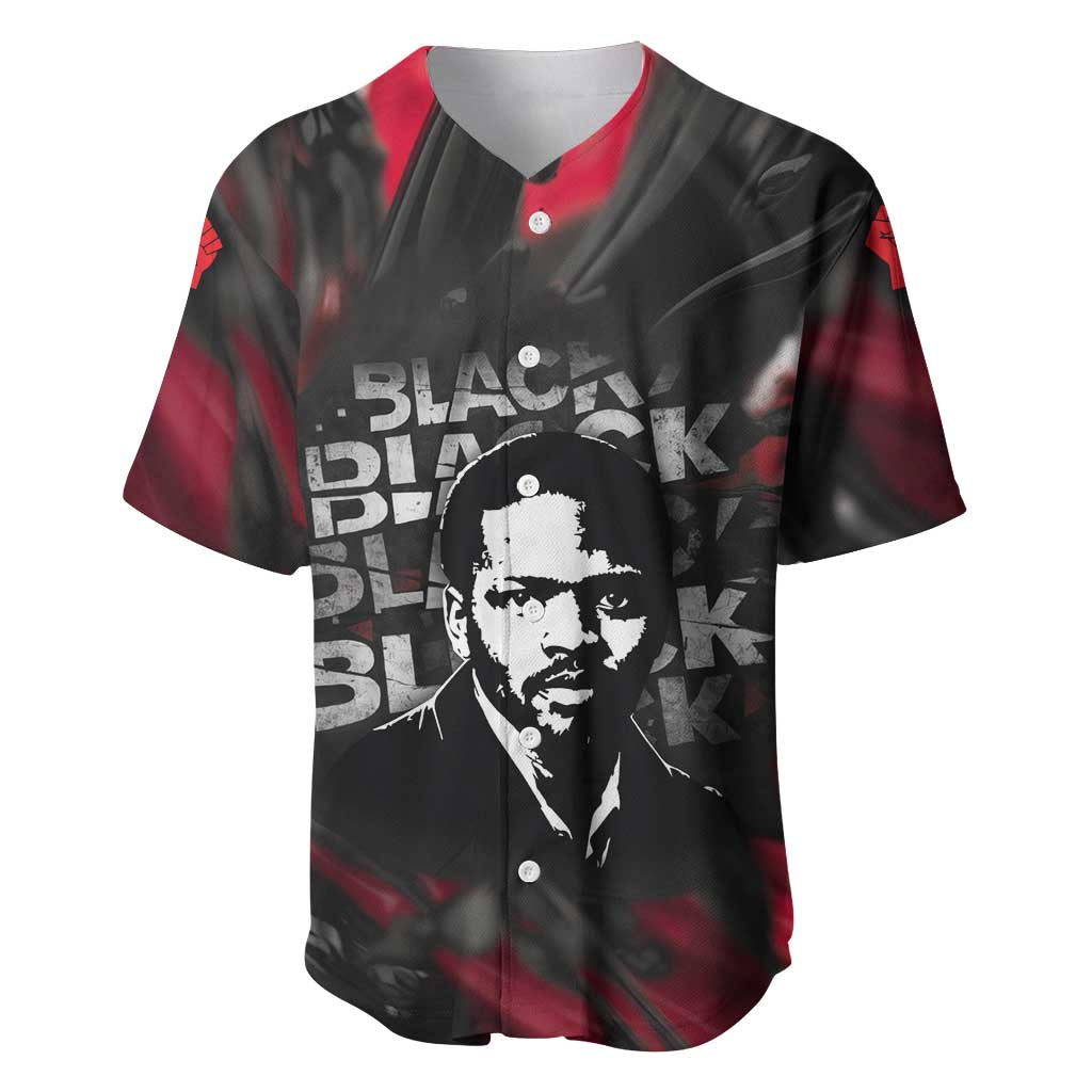 Steve Biko Baseball Jersey with Black Consciousness Portrait, Power Fist Symbol and Red-Black Freedom - Wonder Print Shop