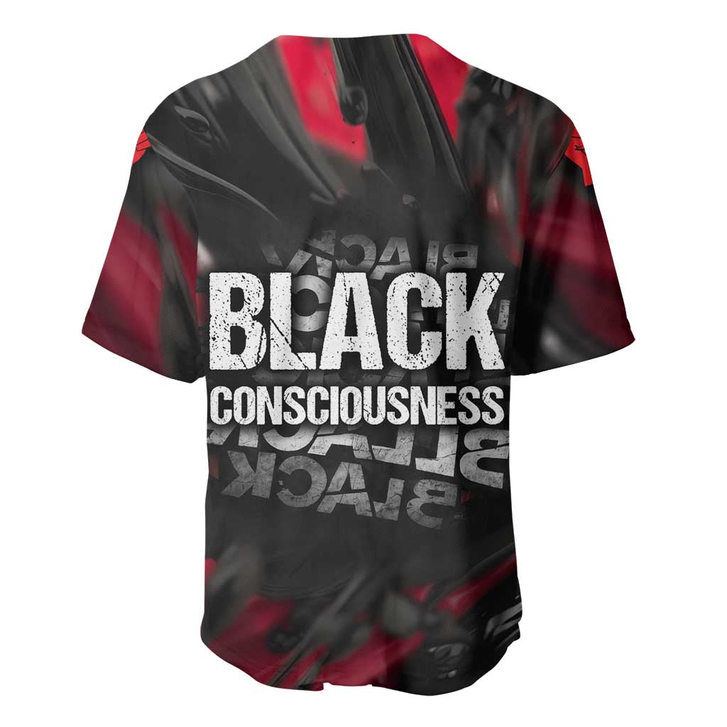 Steve Biko Baseball Jersey with Black Consciousness Portrait, Power Fist Symbol and Red-Black Freedom - Wonder Print Shop