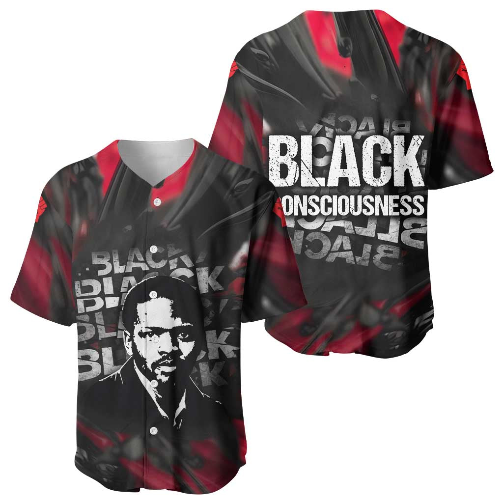 Steve Biko Baseball Jersey with Black Consciousness Portrait, Power Fist Symbol and Red-Black Freedom - Wonder Print Shop