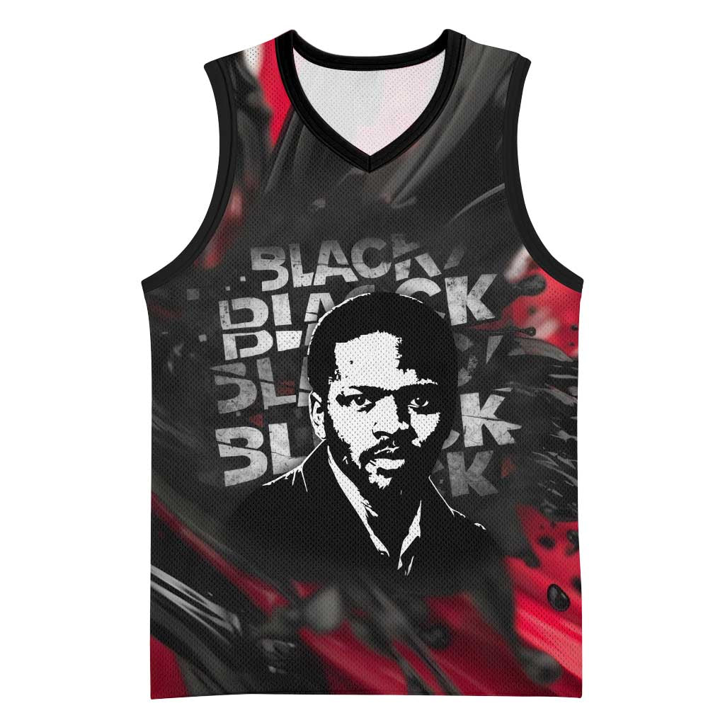 Steve Biko Basketball Jersey with Black Consciousness Portrait, Power Fist Symbol and Red-Black Freedom - Wonder Print Shop