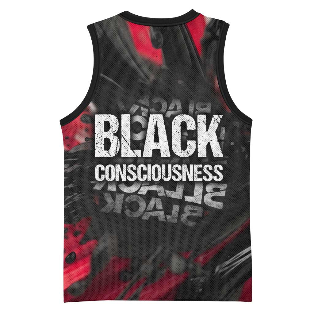 Steve Biko Basketball Jersey with Black Consciousness Portrait, Power Fist Symbol and Red-Black Freedom - Wonder Print Shop
