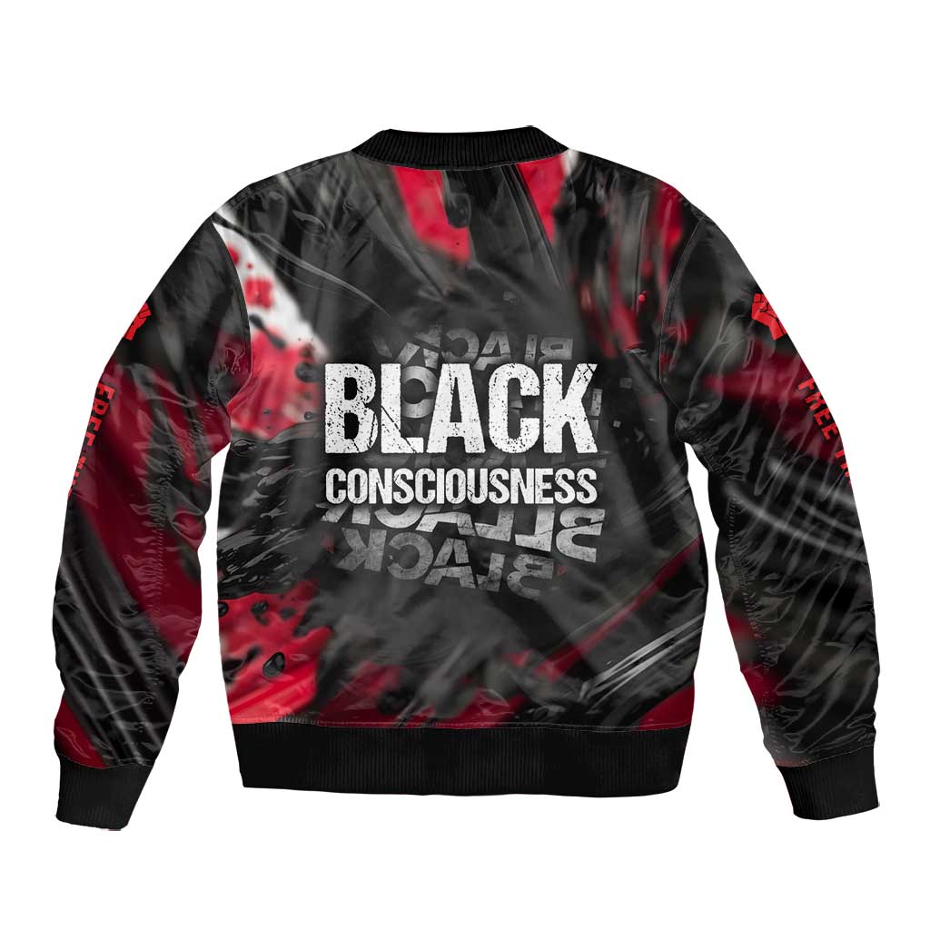 Steve Biko Bomber Jacket with Black Consciousness Portrait, Power Fist Symbol and Red-Black Freedom - Wonder Print Shop