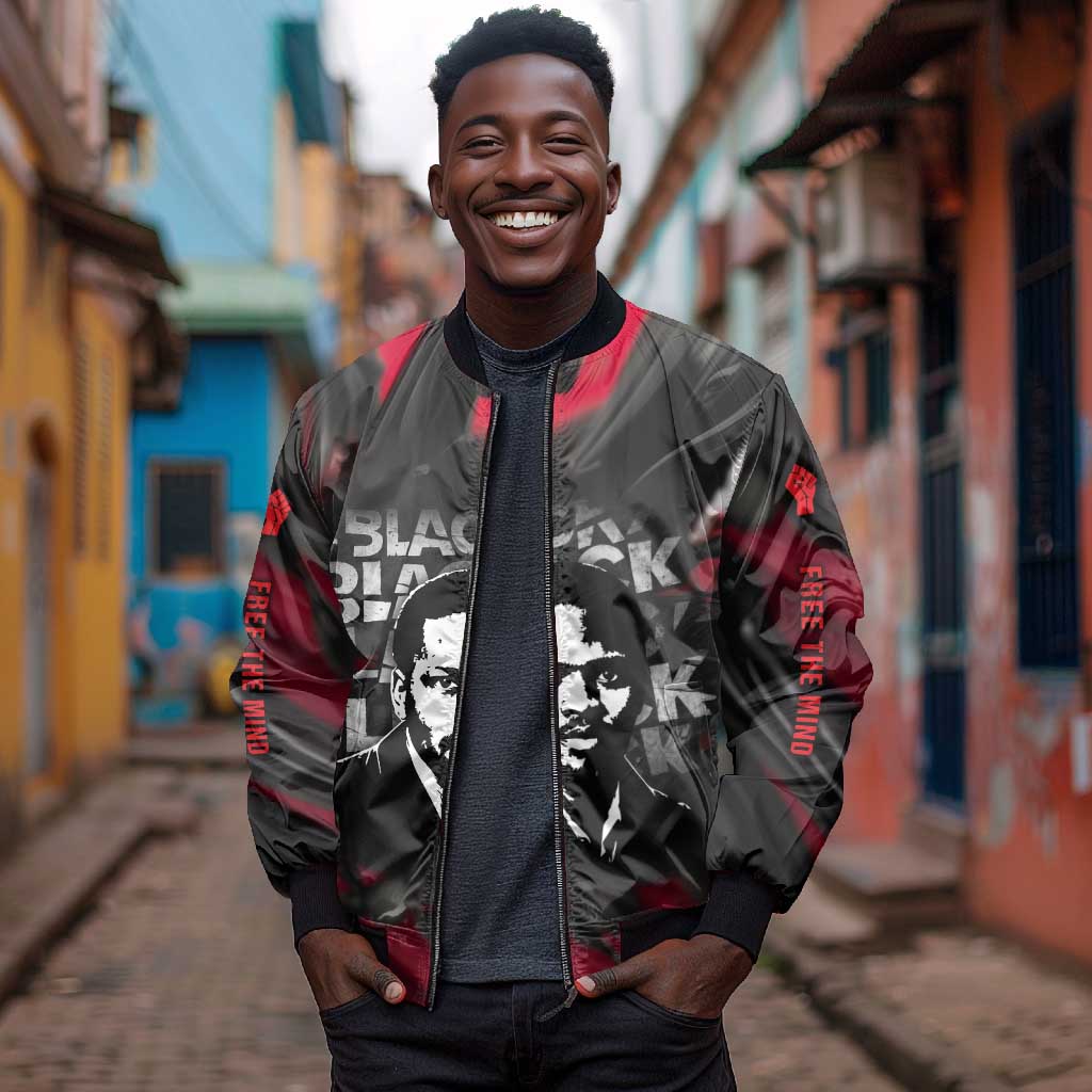Steve Biko Bomber Jacket with Black Consciousness Portrait, Power Fist Symbol and Red-Black Freedom - Wonder Print Shop