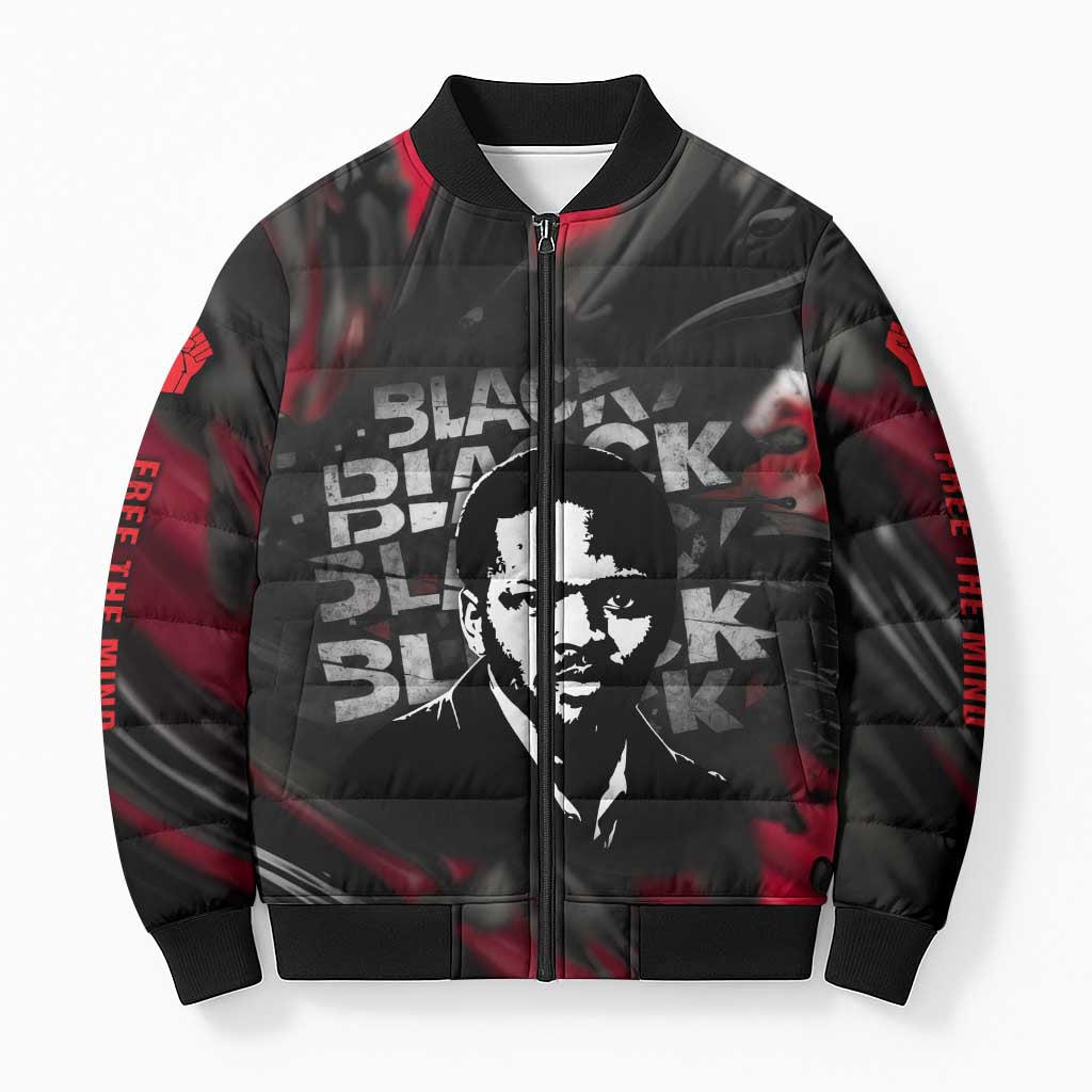 Steve Biko Bomber Puffer Jacket with Black Consciousness Portrait, Power Fist Symbol and Red-Black Freedom - Wonder Print Shop