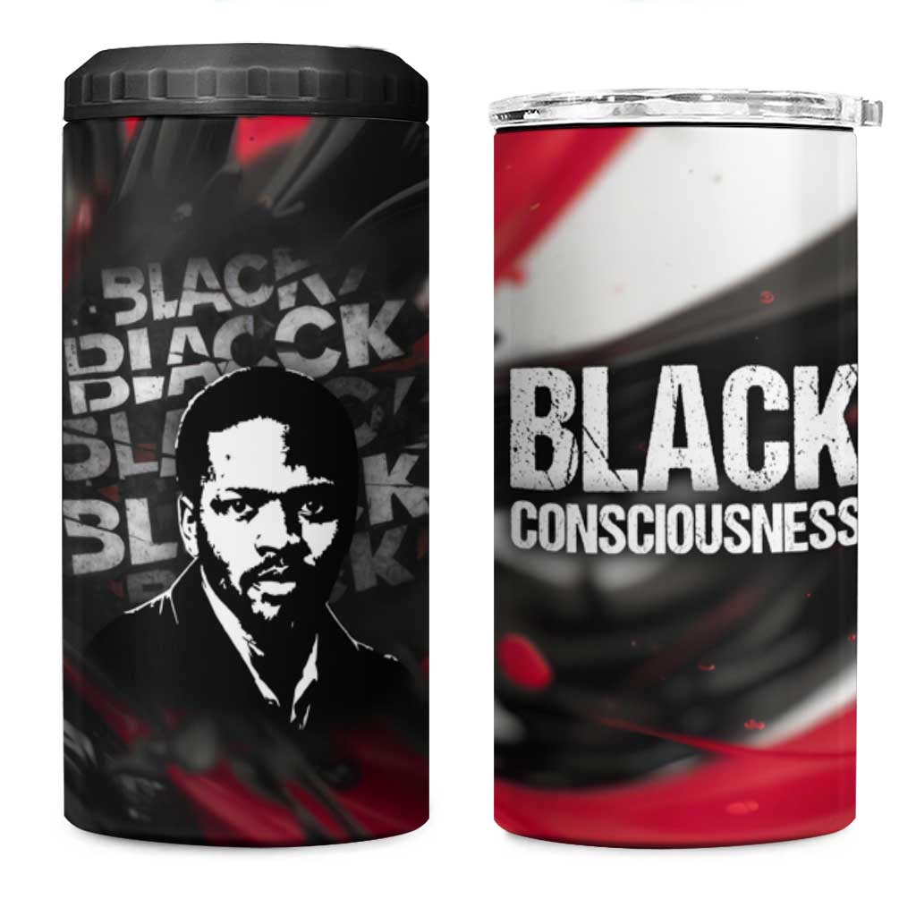 Steve Biko 4 in 1 Can Cooler Tumbler with Black Consciousness Portrait, Power Fist Symbol and Red-Black Freedom - Wonder Print Shop