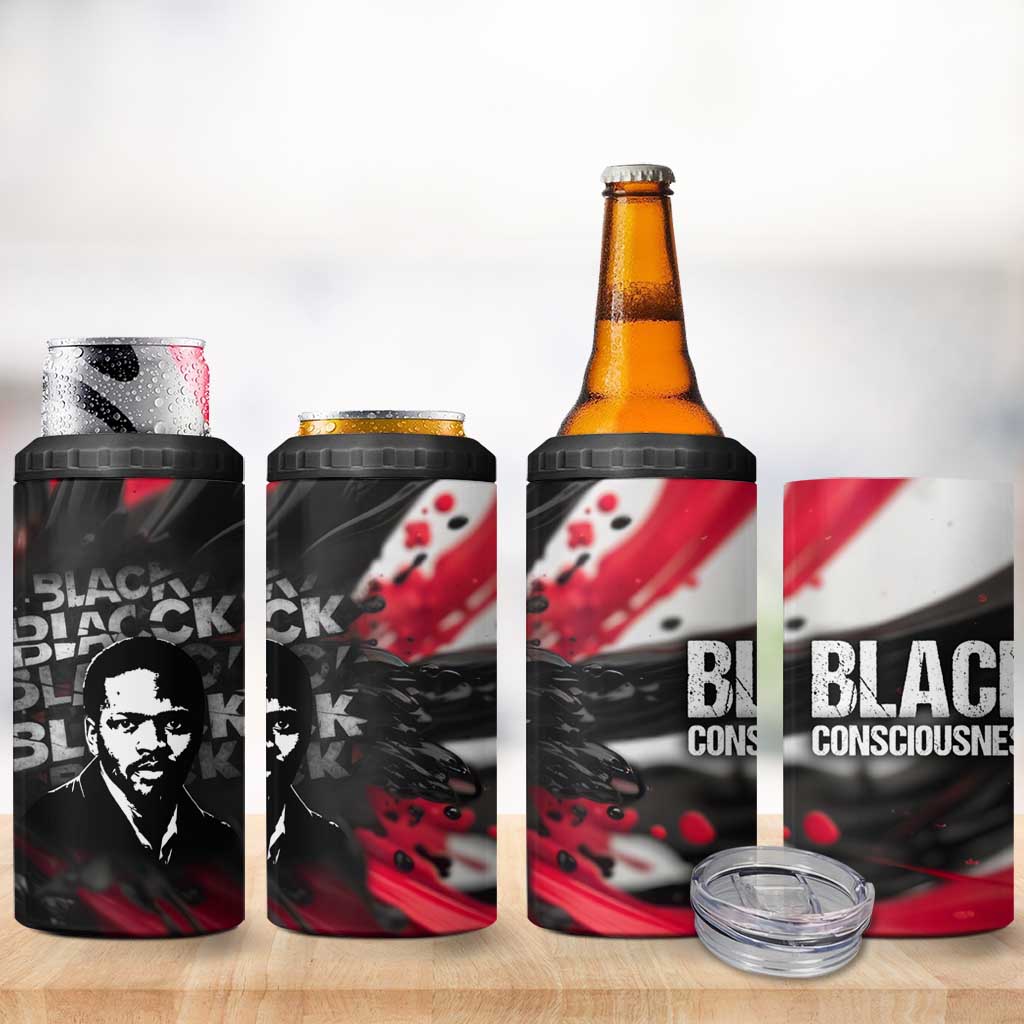 Steve Biko 4 in 1 Can Cooler Tumbler with Black Consciousness Portrait, Power Fist Symbol and Red-Black Freedom - Wonder Print Shop