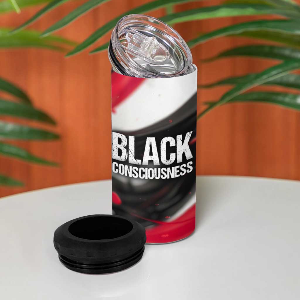 Steve Biko 4 in 1 Can Cooler Tumbler with Black Consciousness Portrait, Power Fist Symbol and Red-Black Freedom - Wonder Print Shop
