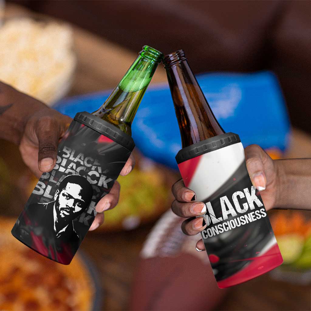 Steve Biko 4 in 1 Can Cooler Tumbler with Black Consciousness Portrait, Power Fist Symbol and Red-Black Freedom - Wonder Print Shop