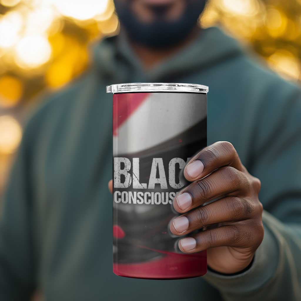 Steve Biko 4 in 1 Can Cooler Tumbler with Black Consciousness Portrait, Power Fist Symbol and Red-Black Freedom - Wonder Print Shop