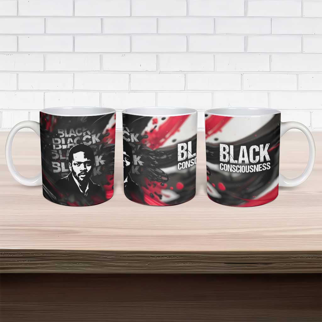 Steve Biko Ceramic Mug with Black Consciousness Portrait, Power Fist Symbol and Red-Black Freedom - Wonder Print Shop