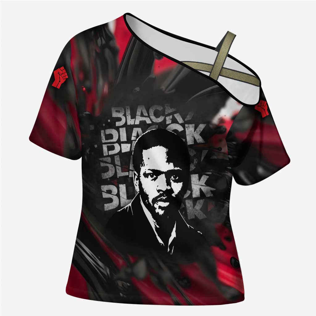 Steve Biko Cross Shoulder Shirt with Black Consciousness Portrait, Power Fist Symbol and Red-Black Freedom - Wonder Print Shop