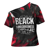 Steve Biko Cross Shoulder Shirt with Black Consciousness Portrait, Power Fist Symbol and Red-Black Freedom - Wonder Print Shop
