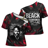 Steve Biko Cross Shoulder Shirt with Black Consciousness Portrait, Power Fist Symbol and Red-Black Freedom - Wonder Print Shop