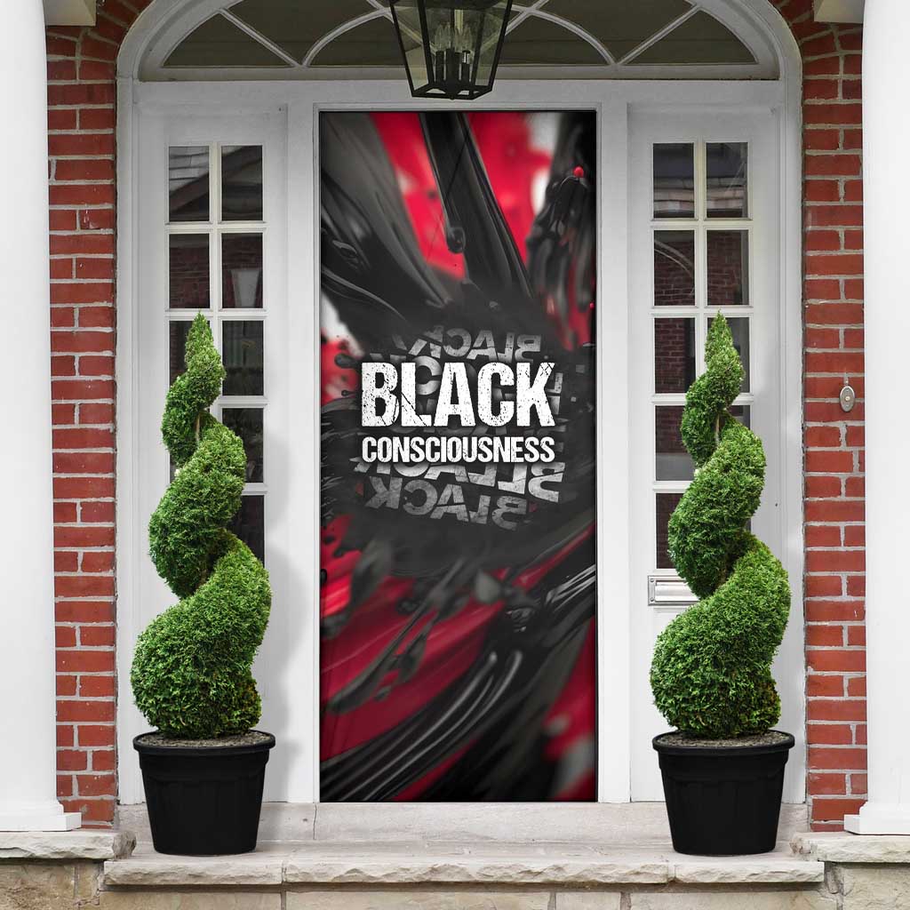 Steve Biko Door Cover with Black Consciousness Portrait, Power Fist Symbol and Red-Black Freedom - Wonder Print Shop