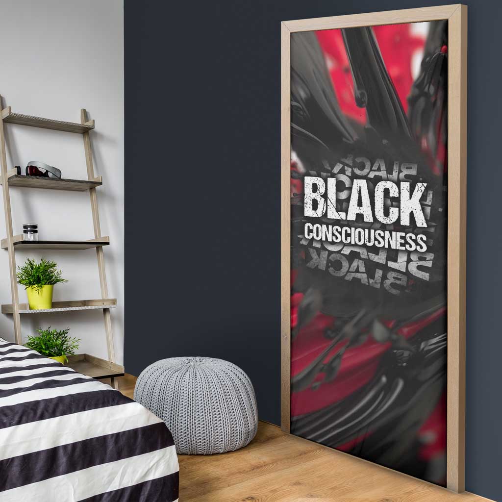 Steve Biko Door Cover with Black Consciousness Portrait, Power Fist Symbol and Red-Black Freedom - Wonder Print Shop