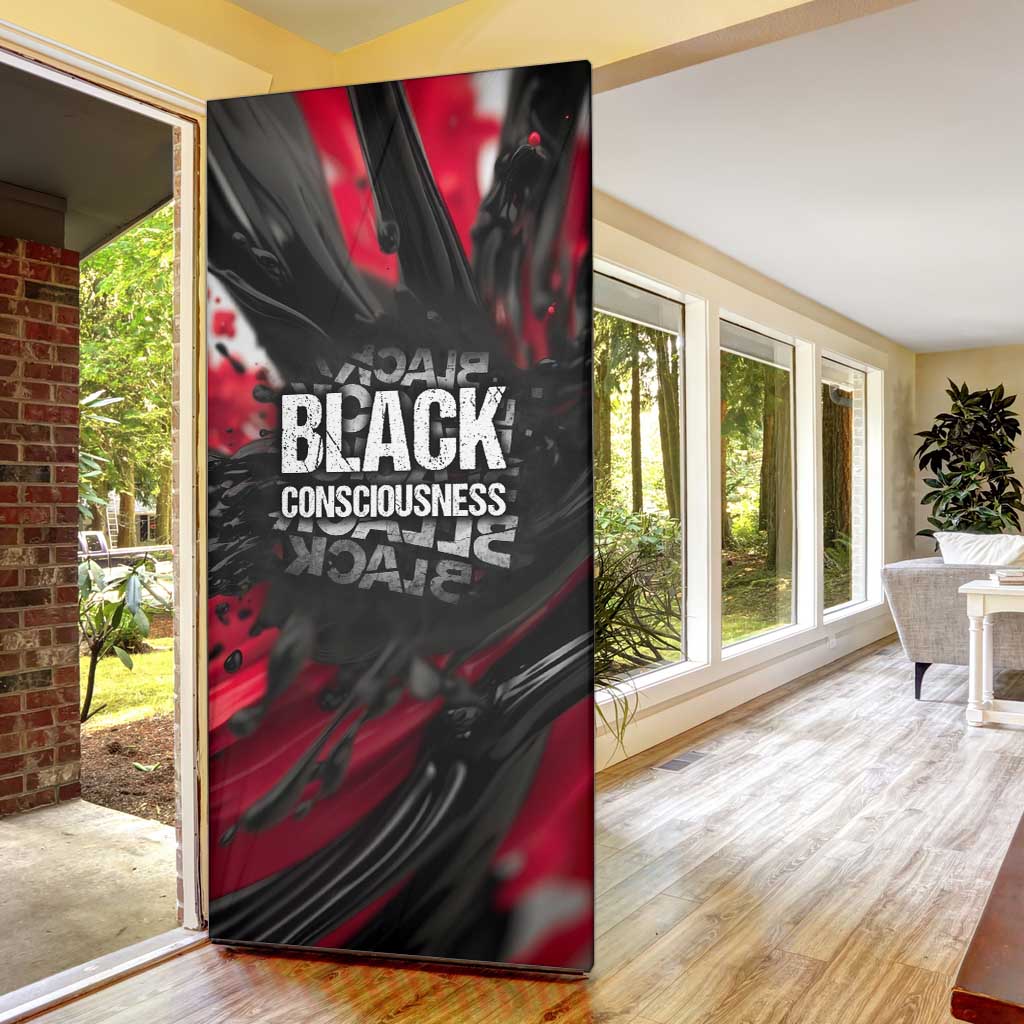 Steve Biko Door Cover with Black Consciousness Portrait, Power Fist Symbol and Red-Black Freedom - Wonder Print Shop
