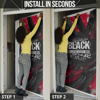 Steve Biko Door Cover with Black Consciousness Portrait, Power Fist Symbol and Red-Black Freedom - Wonder Print Shop