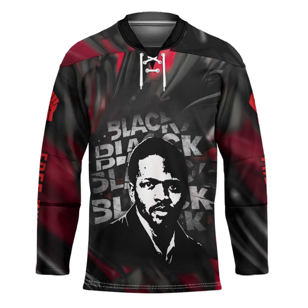 Steve Biko Hockey Jersey with Black Consciousness Portrait, Power Fist Symbol and Red-Black Freedom - Wonder Print Shop