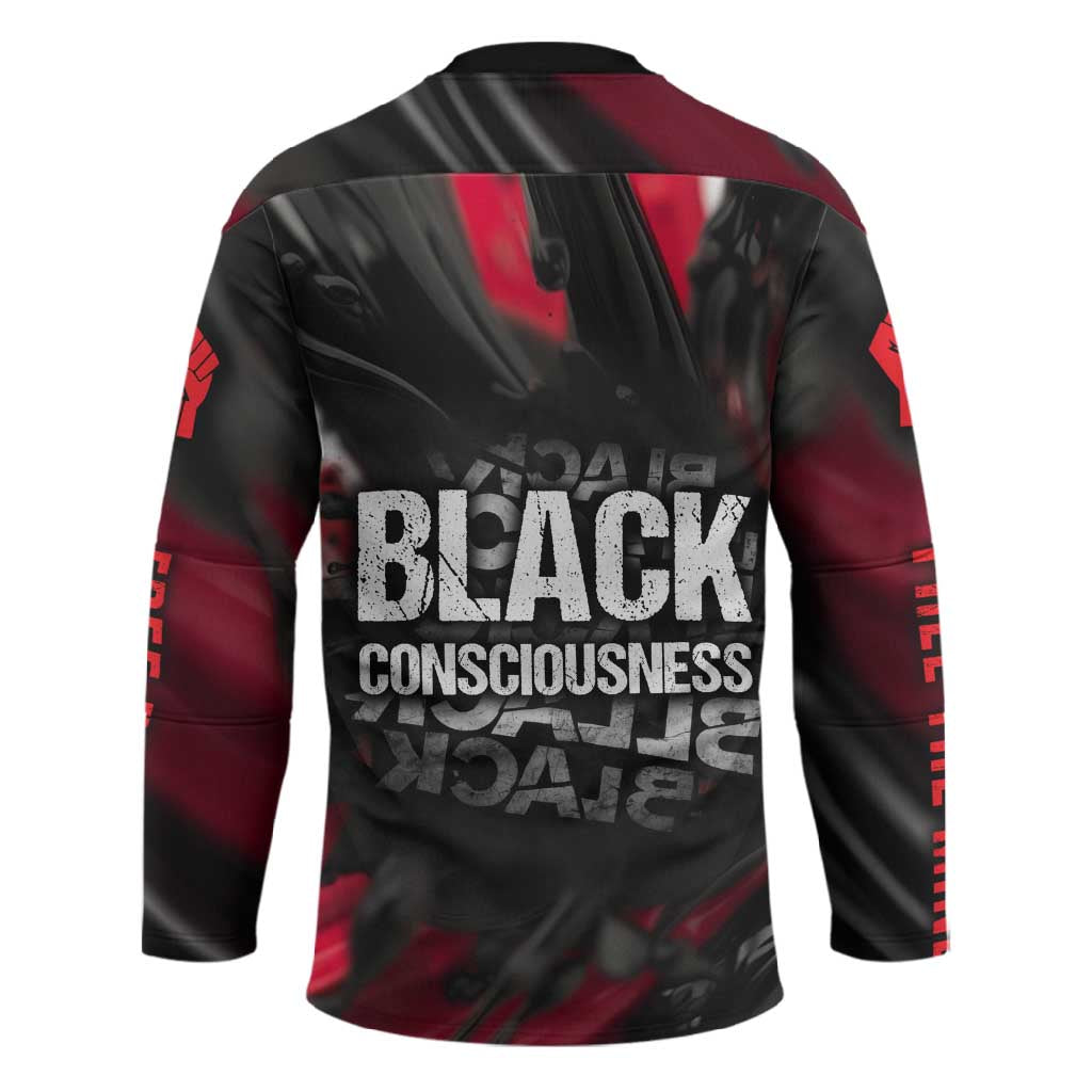 Steve Biko Hockey Jersey with Black Consciousness Portrait, Power Fist Symbol and Red-Black Freedom - Wonder Print Shop