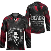 Steve Biko Hockey Jersey with Black Consciousness Portrait, Power Fist Symbol and Red-Black Freedom - Wonder Print Shop