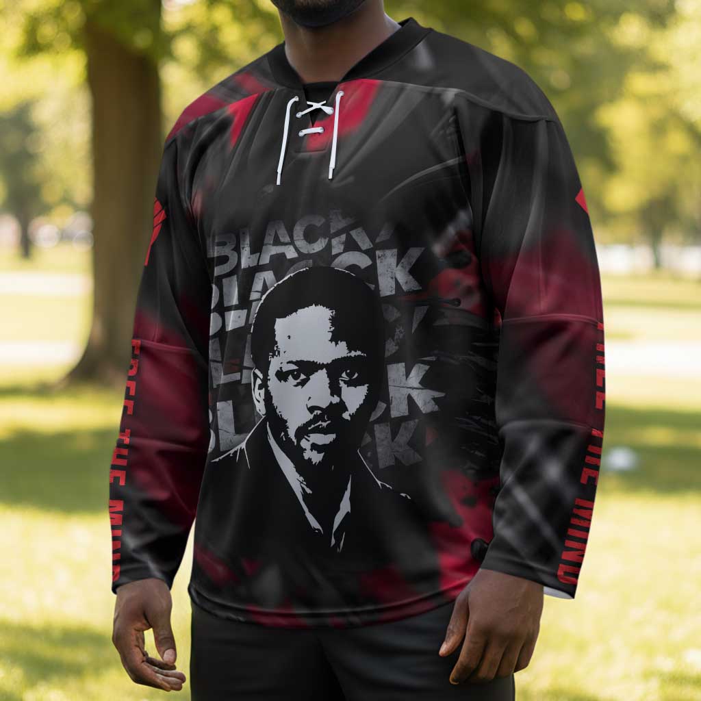 Steve Biko Hockey Jersey with Black Consciousness Portrait, Power Fist Symbol and Red-Black Freedom - Wonder Print Shop