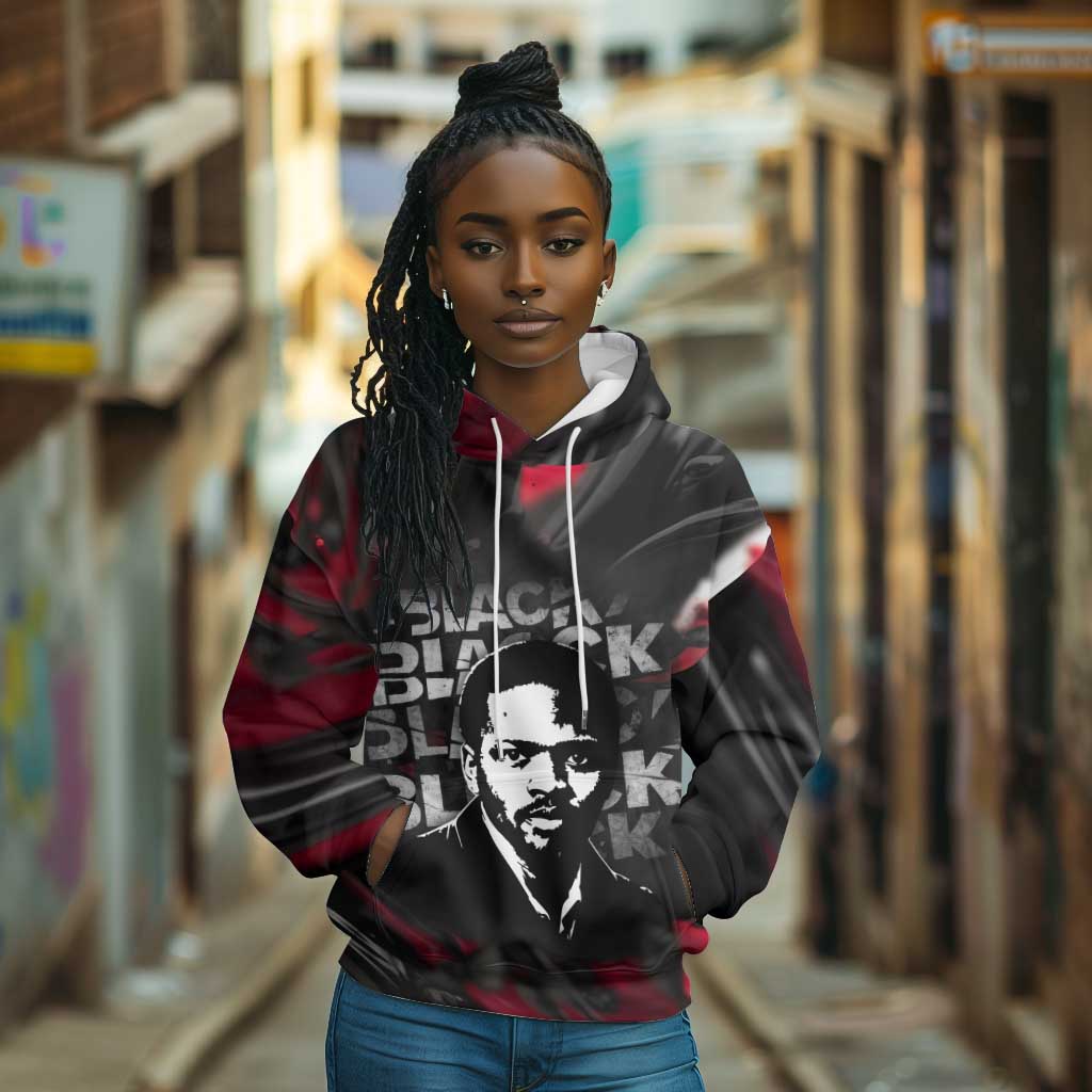 Steve Biko Hoodie with Black Consciousness Portrait, Power Fist Symbol and Red-Black Freedom - Wonder Print Shop