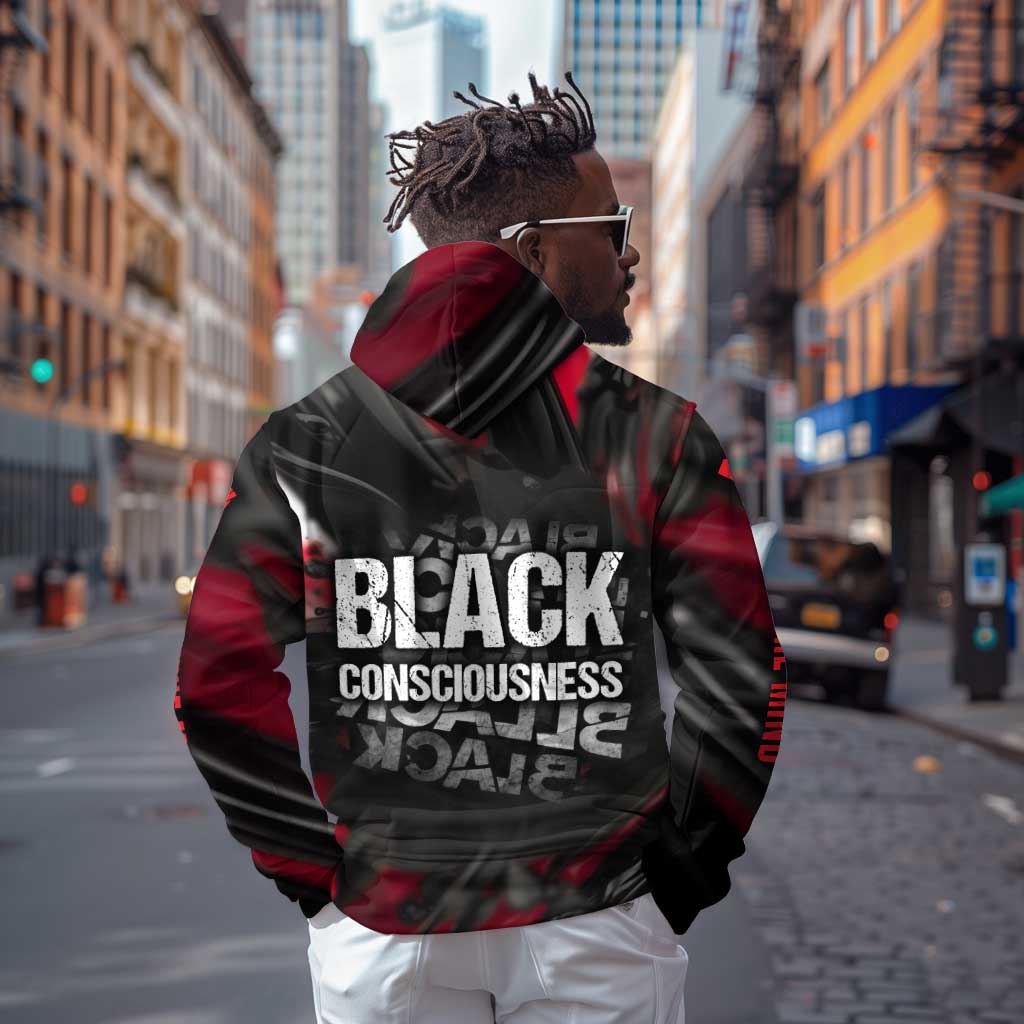 Steve Biko Hoodie with Black Consciousness Portrait, Power Fist Symbol and Red-Black Freedom - Wonder Print Shop