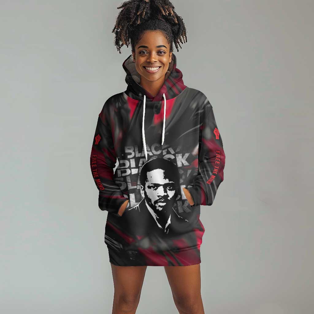 Steve Biko Hoodie Dress with Black Consciousness Portrait, Power Fist Symbol and Red-Black Freedom - Wonder Print Shop