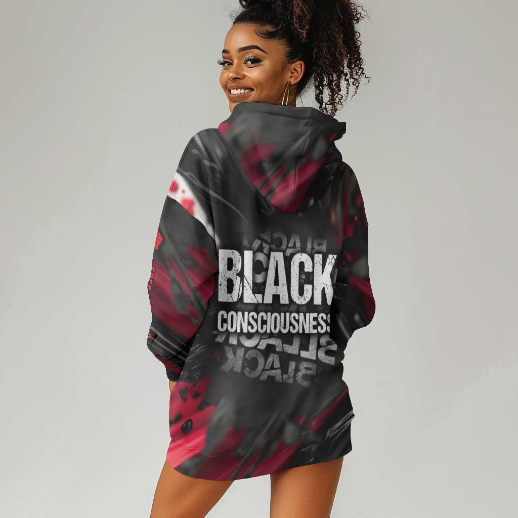 Steve Biko Hoodie Dress with Black Consciousness Portrait, Power Fist Symbol and Red-Black Freedom - Wonder Print Shop