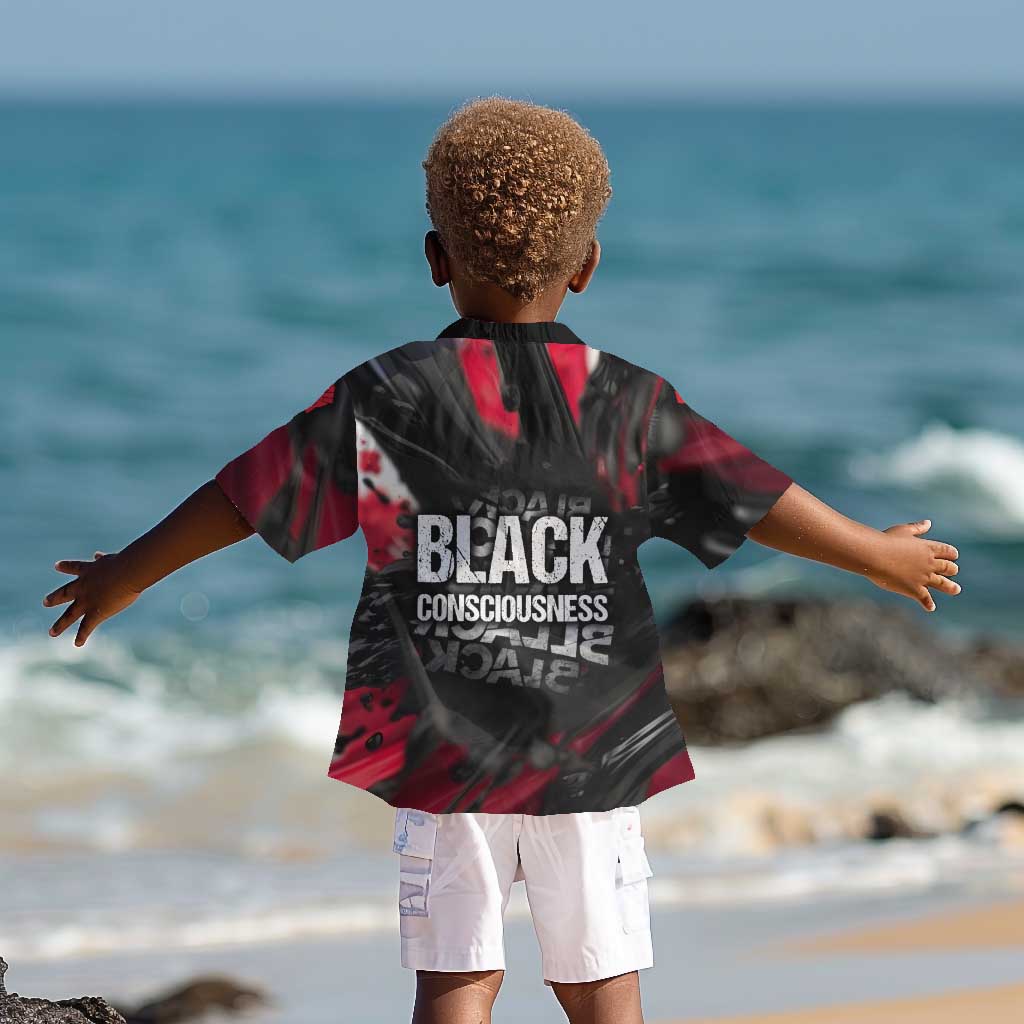 Steve Biko Kid Hawaiian Shirt with Black Consciousness Portrait, Power Fist Symbol and Red-Black Freedom - Wonder Print Shop