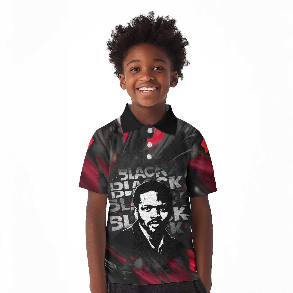Steve Biko Kid Polo Shirt with Black Consciousness Portrait, Power Fist Symbol and Red-Black Freedom - undefined